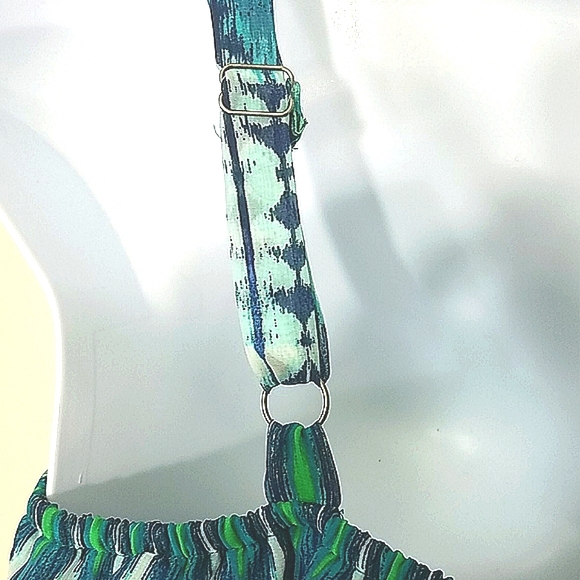 Sundress maxi blue green ruffle lined top slits adj straps elastic waist 1X - Picture 9 of 11